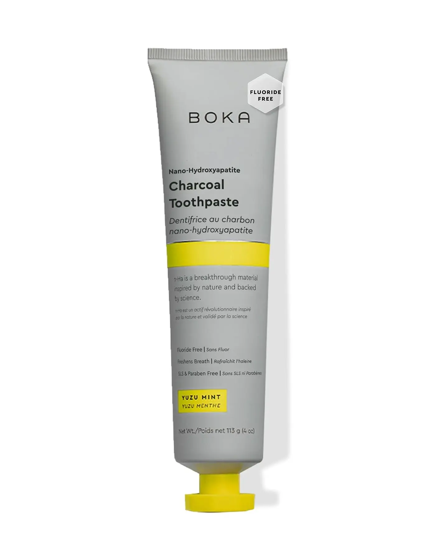 Boka Toothpaste - Fluoride Free Toothpaste, Nano Hydroxyapatite Toothpaste Appropriate for Sensitive Teeth - Adult Oral Care - Charcoal Yuzu Mint - 4 Oz, 1PK