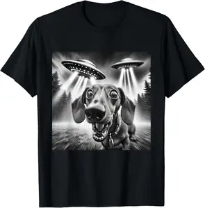 Funny Dachshund UFO Dachshund Graphic Men Women Summer Casual Shortsleeve Cotton T-Shirt