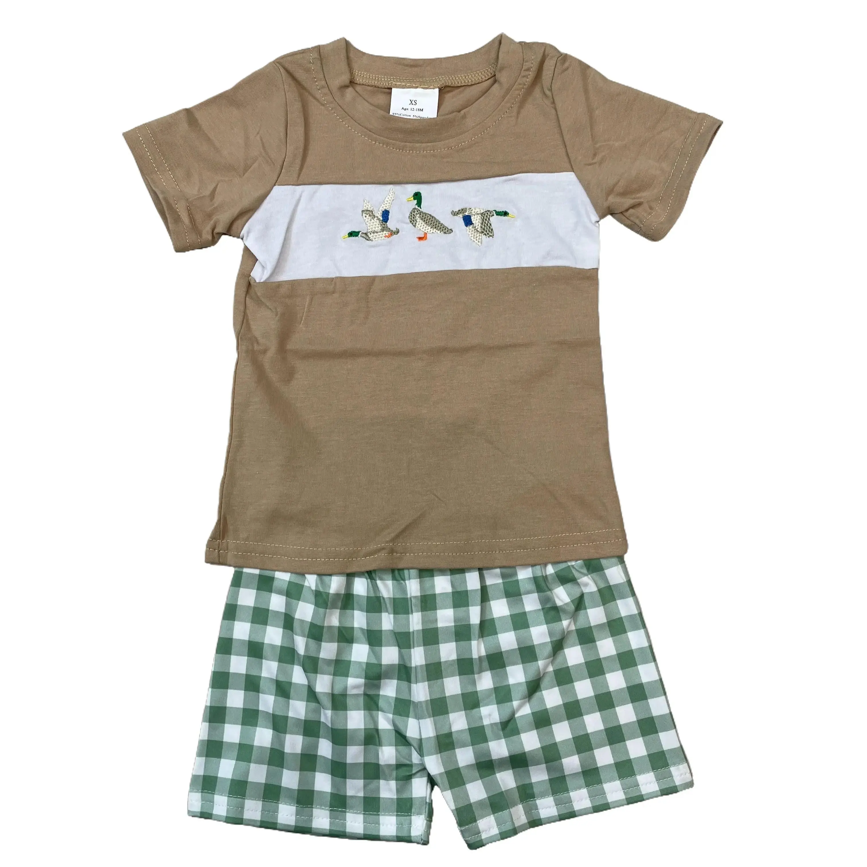 Boy Mallard Outfit Boy Summer Shorts Set Hunting Clothing Set Embroideried