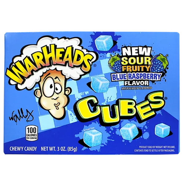 Warheads Extra Sour Blue Raspberry Cubes Candies - Theater Box Snack, Tangy Party Treats - 3 oz Each - 1 or 12 Box Case