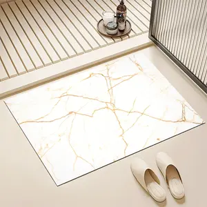 Floor Mats Absorbent & Non - Slip Diatomaceous Earth Shower Mat, Quick - Dry Bathtub Mat With Beige - White - Golden Marble Vein Design For Bathrooms Kitchens & Entrances Perfect For Holiday Gifting