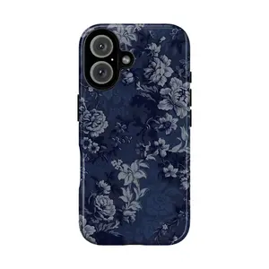 Aesthetic Blue Floral Toile de Jouy Phone Case for IP 17 16 15 14 13 12 11 Pro Max XR Xs, Coquette Vintage French Floral Phone Case, Needs More Cowboy Tough Case, Grandmacore Vintage Floral Phone Case for SS S25 - S22 Ultra Plus, Elegant Gift for Her