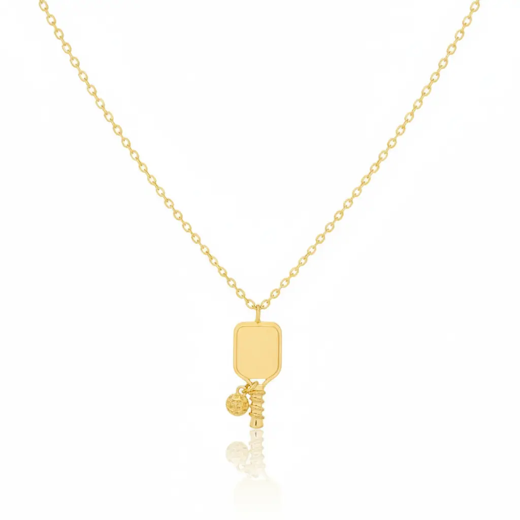 18K Gold Plated Pickle Ball Pendant Necklace