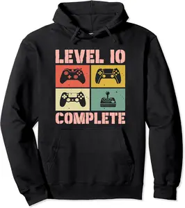 Level 10 Complete Funny Gamer Girl Celebrate 10th Wedding Pullover Hoodie - Nicolekhach Shop 84B0CW4XB4WP
