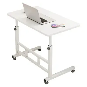 White Mobile Computer Desk for Small Space Adjustable Height Rolling Work Desk Portable Standing Writing Desk with Wheels for Home Office Study Bedroom