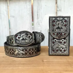 Silver “Chalino” Phone Holster with Western-Style Laser Cut Belt | Made in Mexico