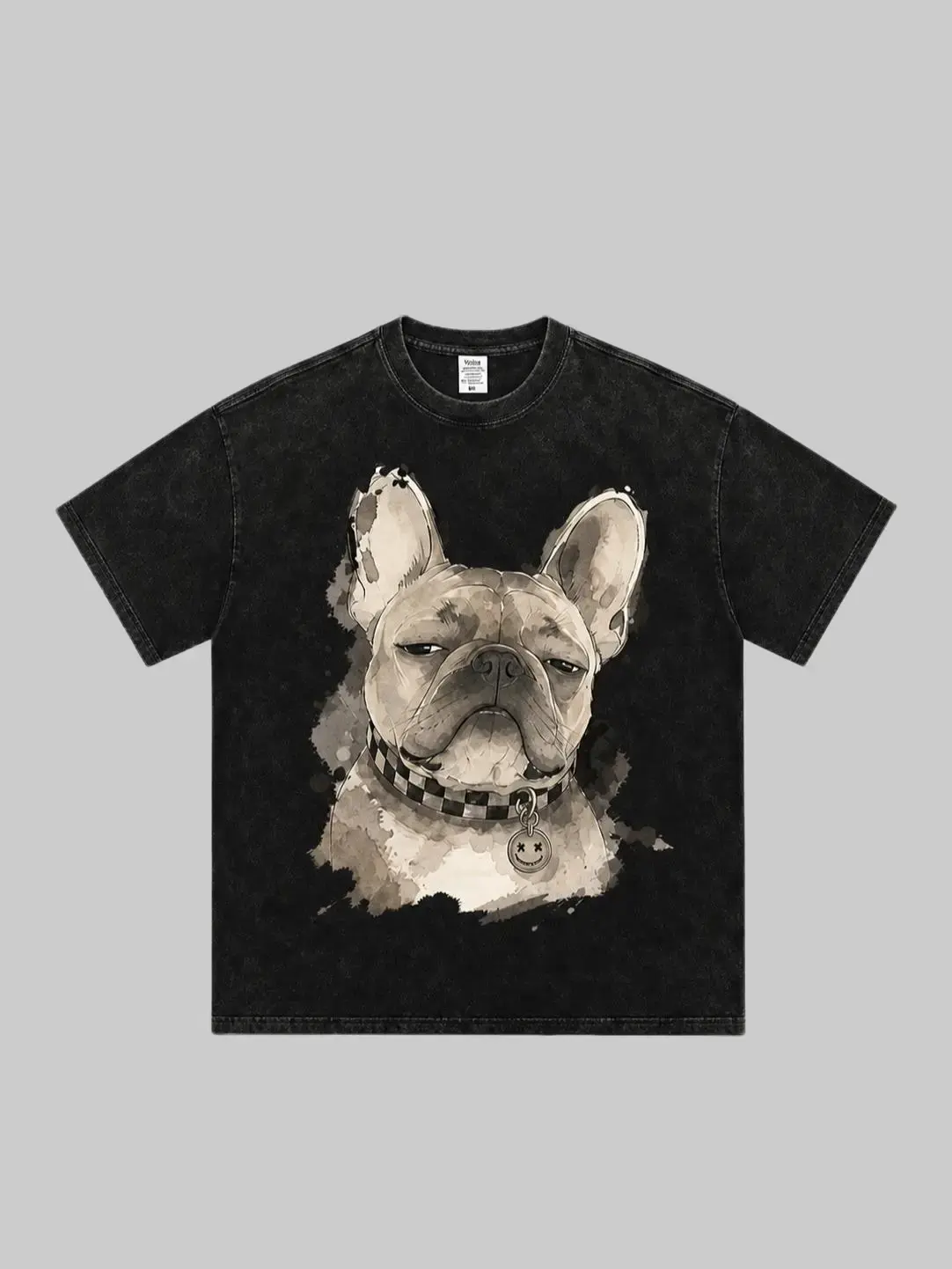 Men Women Watercolor French Bulldog Graphic T‑Shirt, Art Pet Portrait Retro Oversized Boxy Fit Casual Cotton Tee