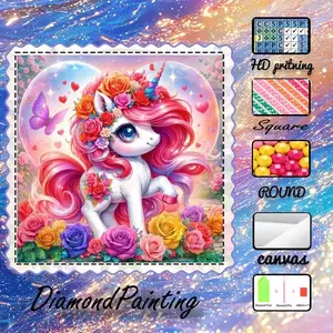 5D-DIY, high-grade velvet canvas, diamond art diamond painting unicorn, floral wreath AB diamonds, fairy dust diamonds, crystal diamonds, perfect home decor, handmade diamond art painting kit, special craft diamond art kit, Diamond Painting Kits