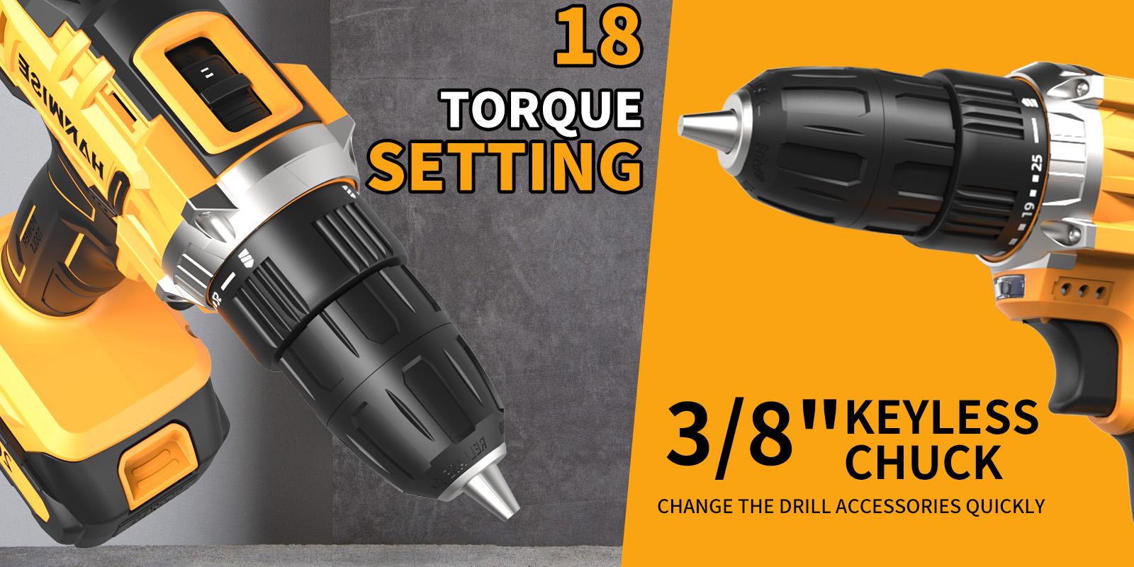 HANWISE20V cordless drill/screwdriver set, keyless chuck drill (with LED light), equipped with battery, compact body design, suitable for home, construction, industrial production and home decoration scenes, perfect for men's gift giving