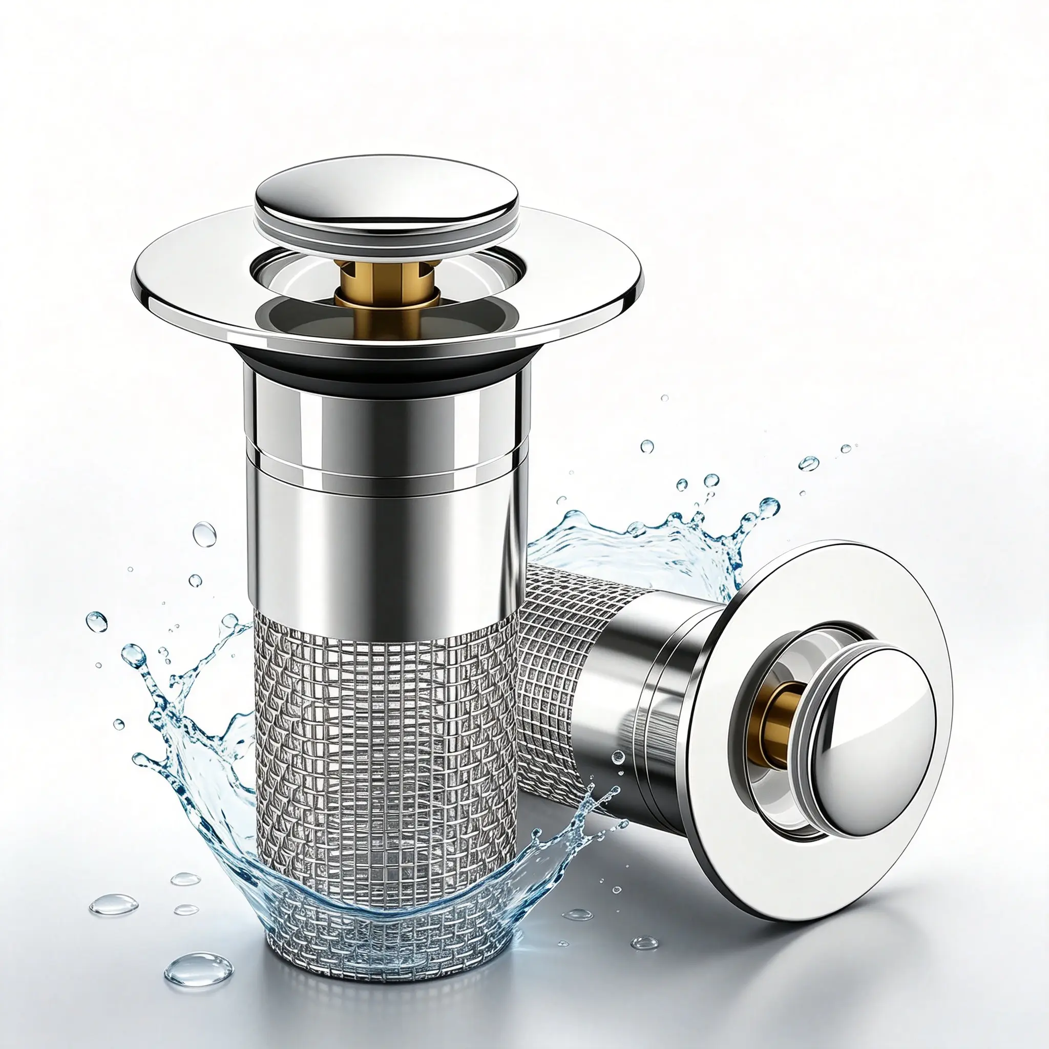 2 pcs Pop-Up Bathroom Sink Drain Strainer, Stainless Steel Hair Catcher Basket with Brass Drain Plug, Universal Fit for US Bathroom Sinks, Bathtubs, Showers & Floor Drains summerwins，bathroom sink drain stopper