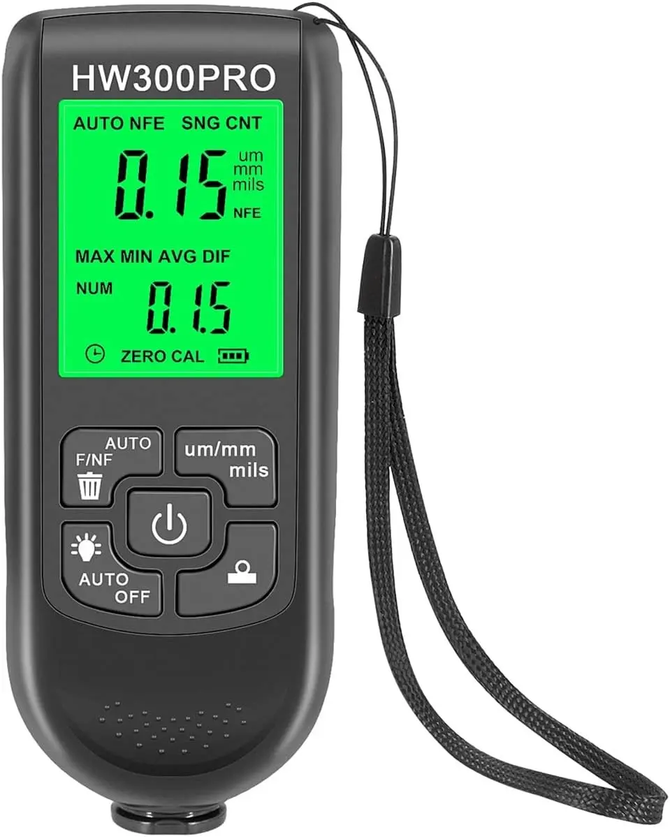 Paint Thickness Gauge Meter Fe/NFe Probe Coating Thickness Gauge Professional Multifunctional Car Paint Depth Gauge Test Precise HW-300PRO for Car Automatic Detection (black)