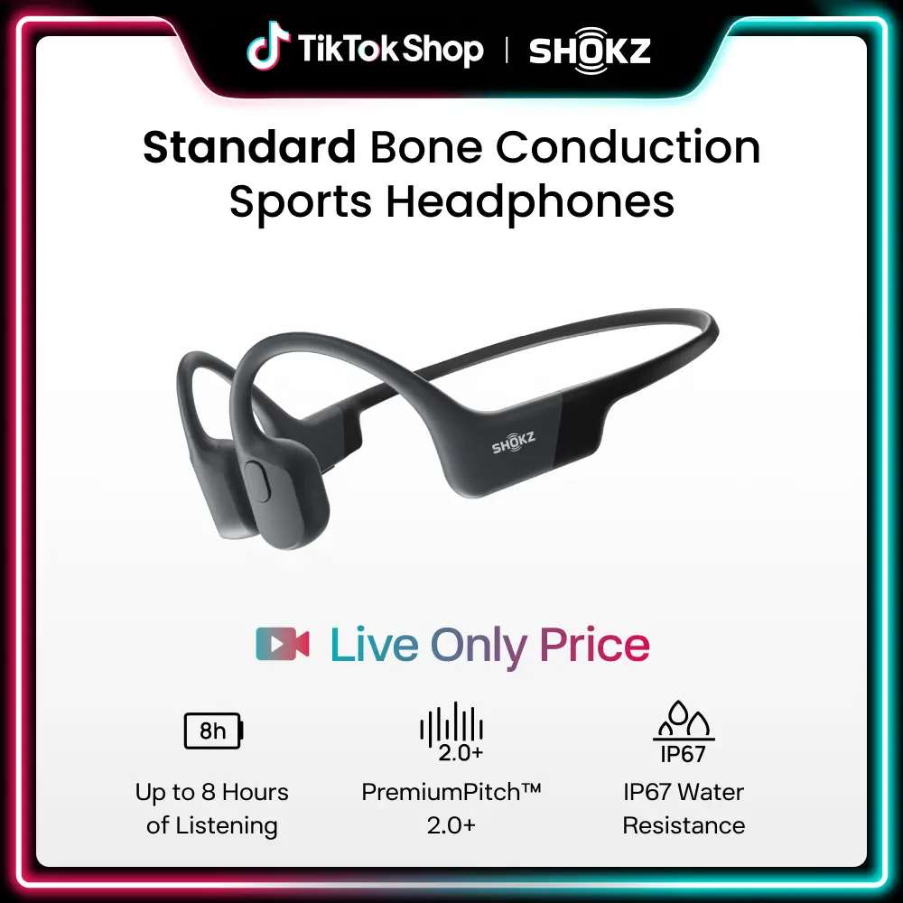 【Live only】SHOKZ OpenRun - Open-Ear Bluetooth Bone Conduction Sport Headphones, Sweat Resistant Wireless Earphones for Workouts and Running, Built-in Mic