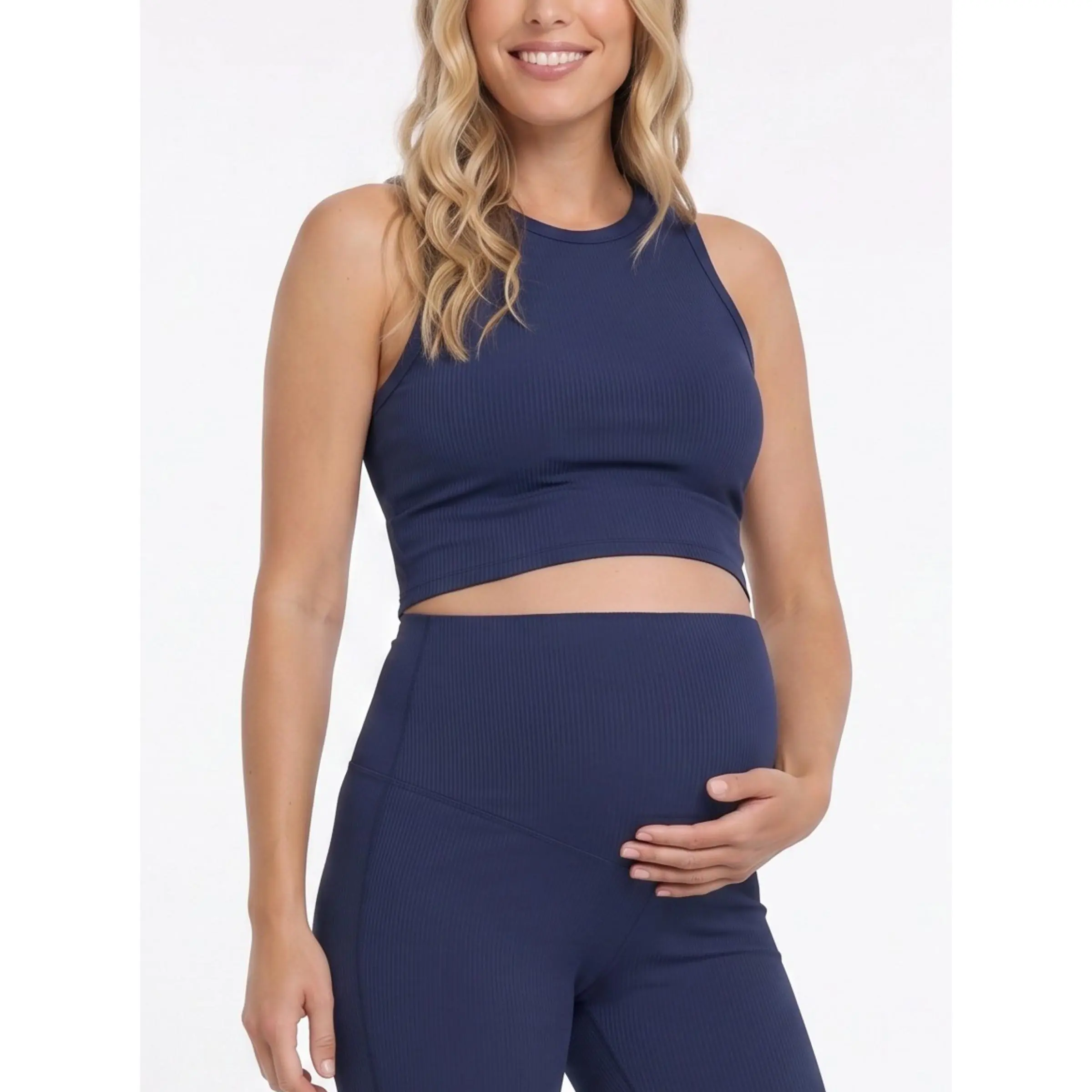 Motherhood Maternity Women's Crew Neck Racerback Cropped Maternity Tank - Pregnancy & Postpartum Top