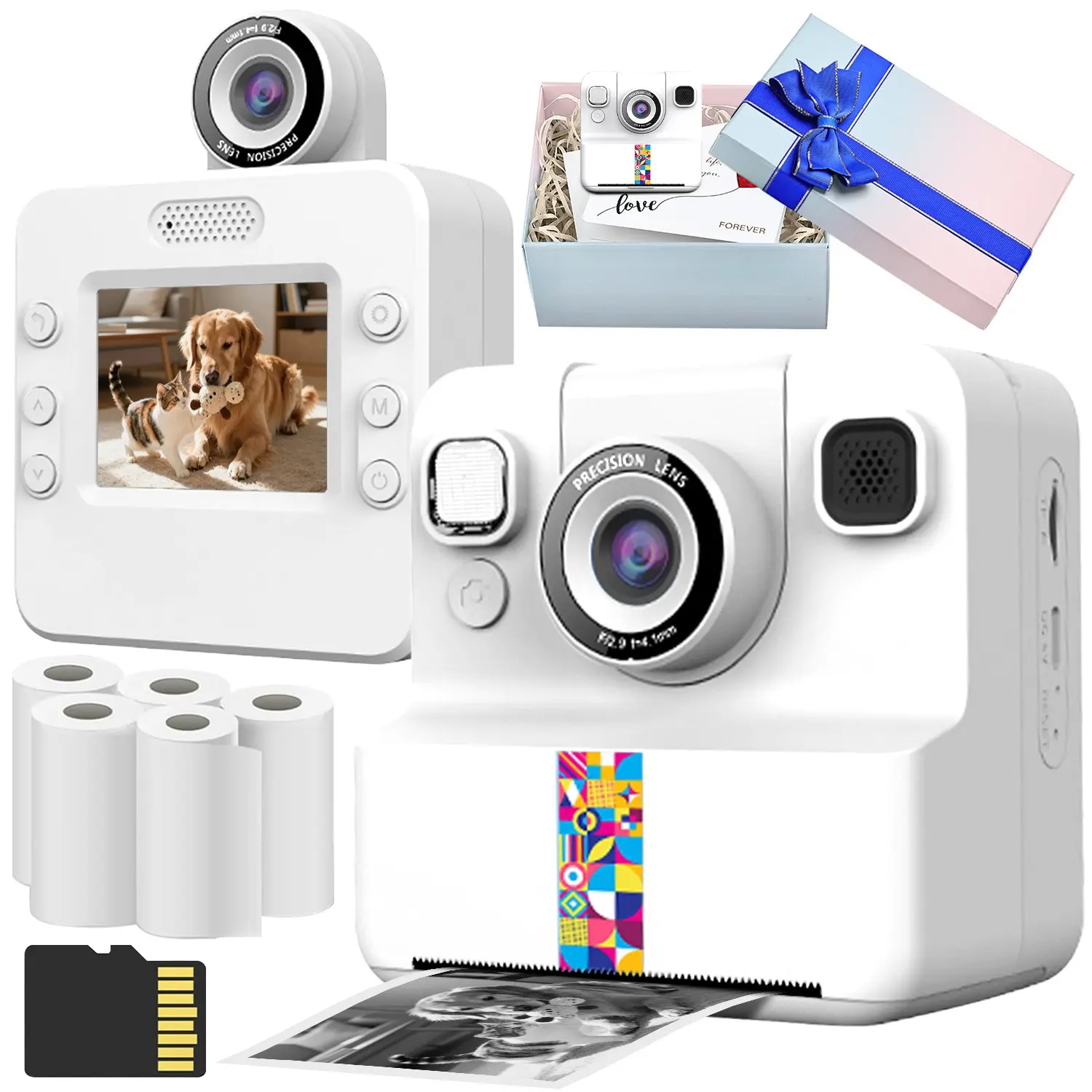 Children Instant Print Camera, Digital Selfie Camera, 1080P Video Recording, Portable Travel Toy, Creative Gift for Kids