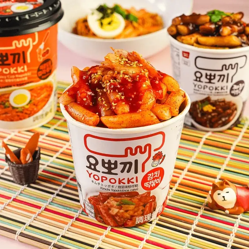 YOPOKKI Korean Spicy Rice Cake Cup Kimchi & Jjajang & Cheese  Flavor 115g -180g Ready in 2 Minutes Authentic Stir Fried Rice Cakes with Rich Sauce Microwave Heating Quick Snack or Meal