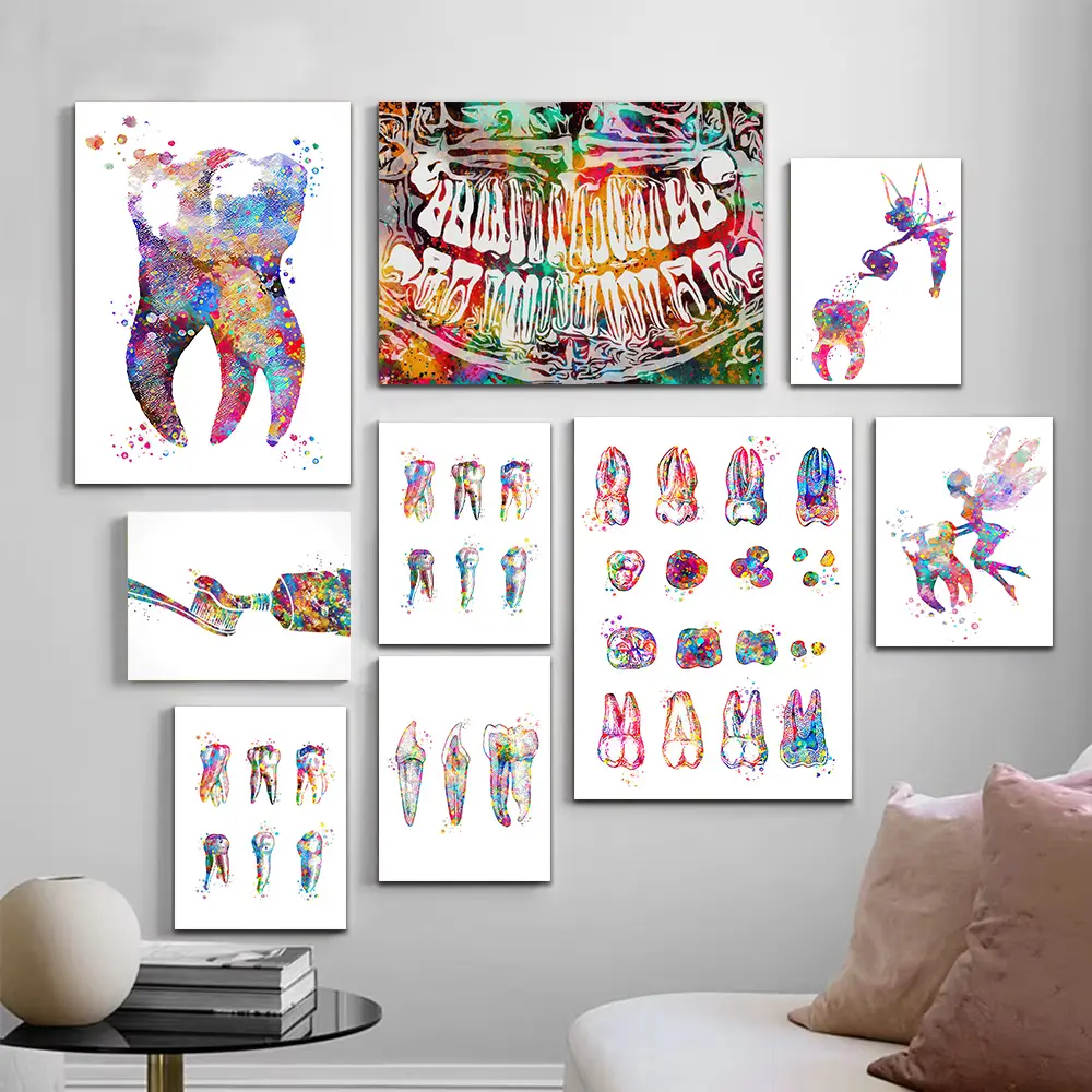 Dental Science-Themed Artistic Sturdy Wood-Framed Watercolor Posters - Tooth Anatomy Print, Frameless Option, Light Waterproof Home Decor for Bedroom, Living Room