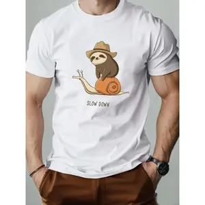 Men's Sloth Tree Sloth T-Shirt - Summer Short Sleeve Casual Round Neck Solid Color Top with Sloth Pattern, Short Sleeve Wear for Sloth Lovers