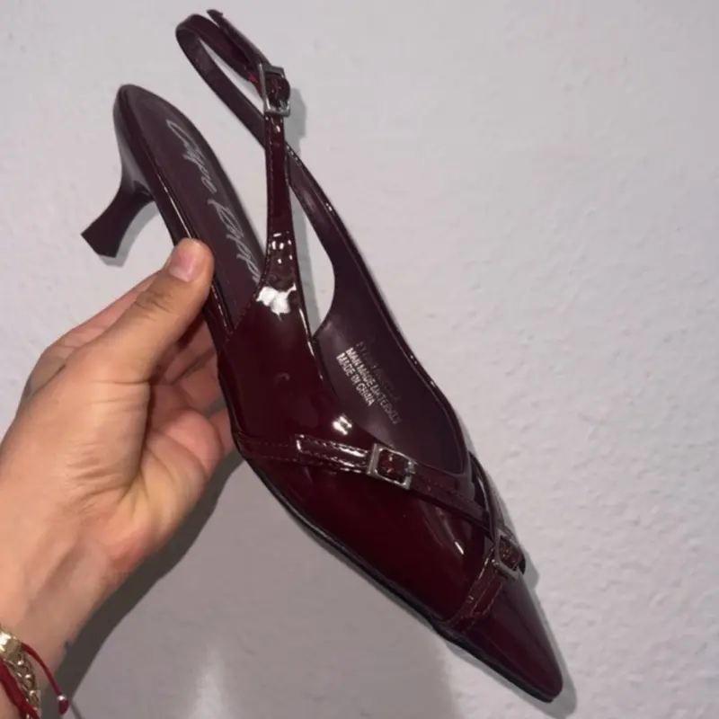 Atena Heel - Elegant Maroon Patent Leather Slingback with Buckle Closure and Comfortable Heel for Women