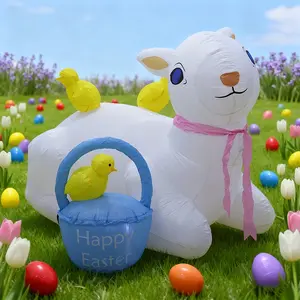 Easter Inflatable Big Sheep and 3 Little Chicks, 5ft Long, Perfect Easter Decoration, Cute and Fun Party Decor