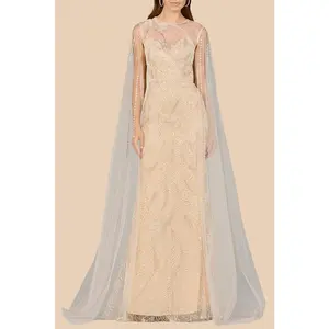 Long Cape Beaded Gown