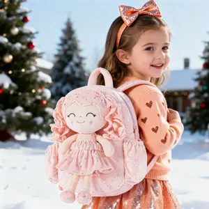 Gloveleya Christmas Gift Plush Doll Backpack 9 & 11 Inch Soft Fluffy Toddler Backpack for Girls Age 2–6, Detachable 2-in-1 Cute Doll Bag, Lightweight Preschool Plush Toy Bag