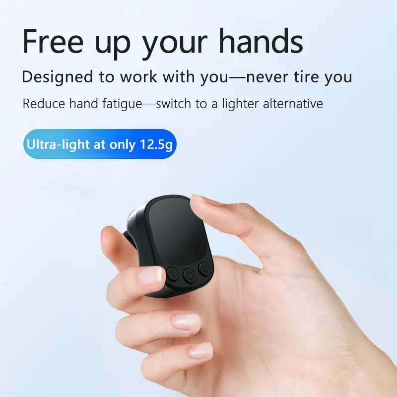 Mouse Ring Wireless Remote Control with Touchpad, Compact Design, Travel Gadgets, Smart Screen Clicker, Continuous Clicker, Scrolling Page Turner, Bluetooth Selfie & Video Recording Remote, Music Control for iPhone,iPad,Android, Christmas gift