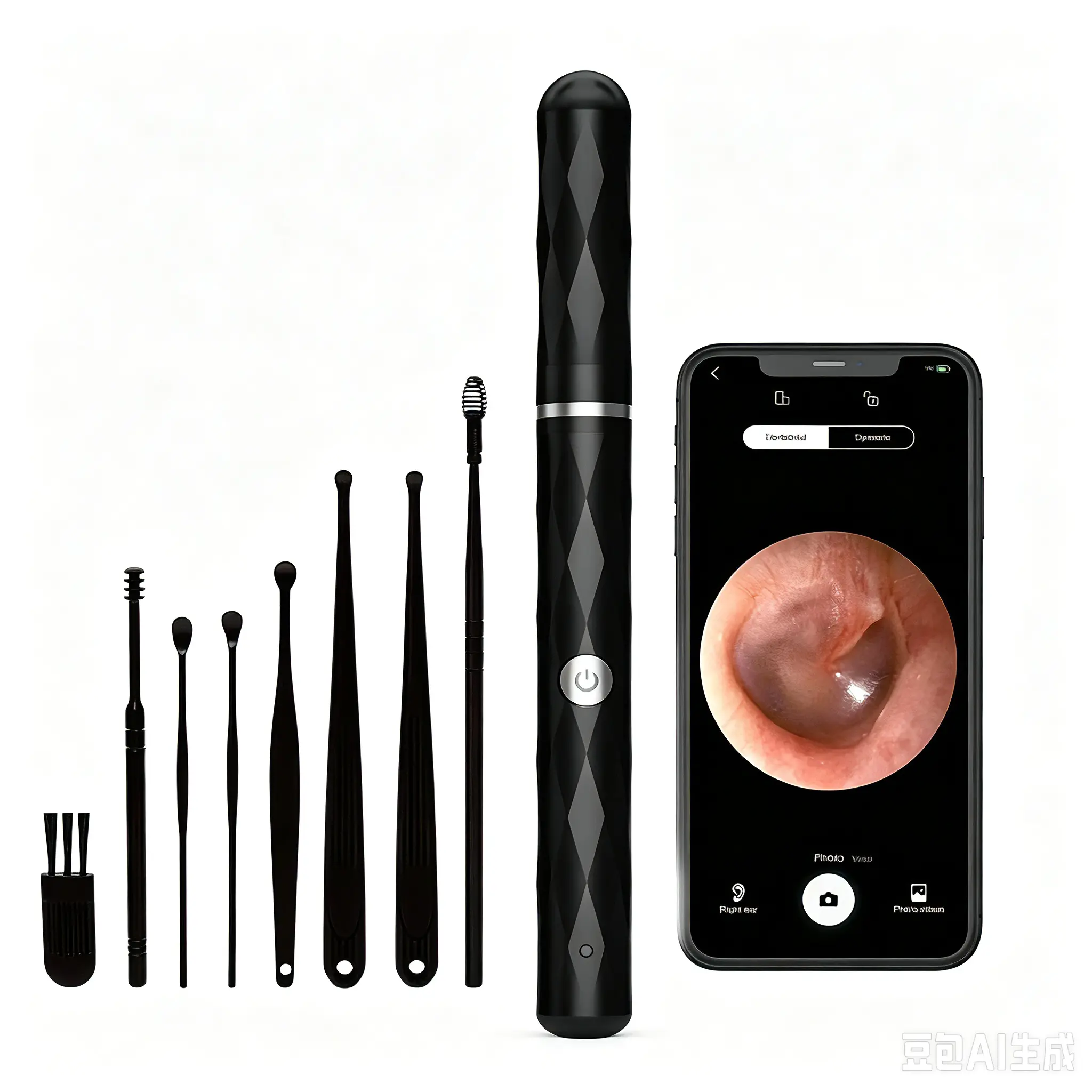[FONENYCA] HD Visual Ear Wax Removal Tool Kit, Ear Cleaner With LED Light Camera, 6 Ear Spoons, Compatible With iOS & Android, Black, Practical Holiday Gift Gadget