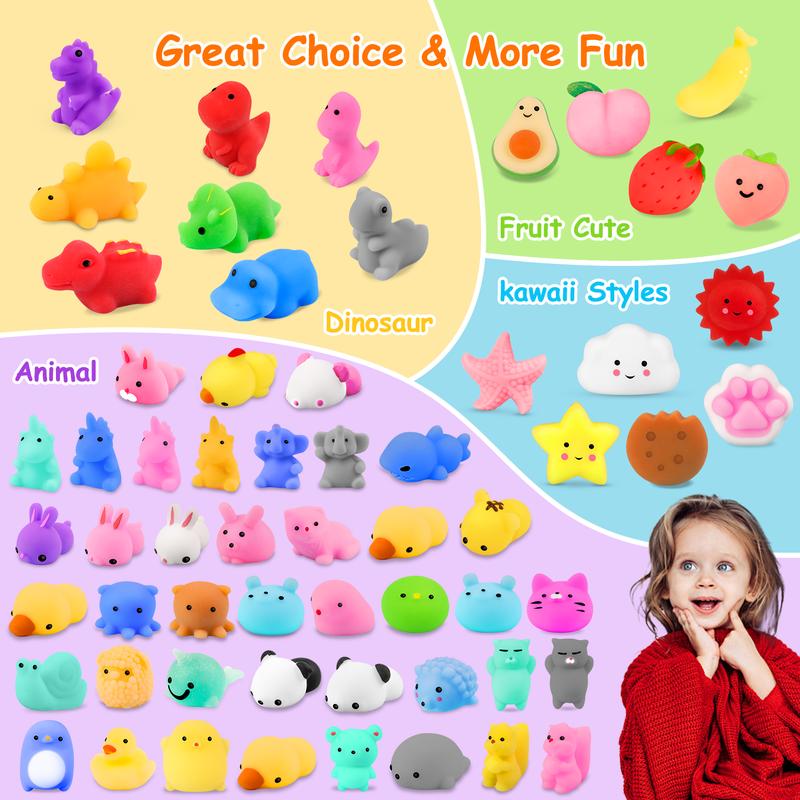80pcs & 65pcs Mini Animal Mochi Squishy Toys Kawaii Stress Relief Toy Set for Kids Cute Soft and Colorful Squeeze Toys Perfect for Birthday Party Favors Classroom Rewards Goodie Bag Fillers Holiday Gifts Random Assortment Fun for Boys and Girls