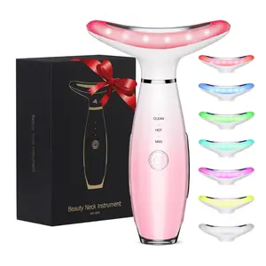 7 Color Facial & Neck Massager, Portable Vibrating Neck & Face Massager Tools, Electric Facial Skin Care Tool, Facial Beauty Massagers, Wrinkle Removal Firming, Skincare Products, Vibration Machines, Facial Beauty Instrument