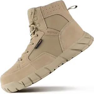FREE SOLDIER Men's Durable Work Boots 6 Inches Lightweight Waterproof Hiking Boots Suede Leather Tactical Boots