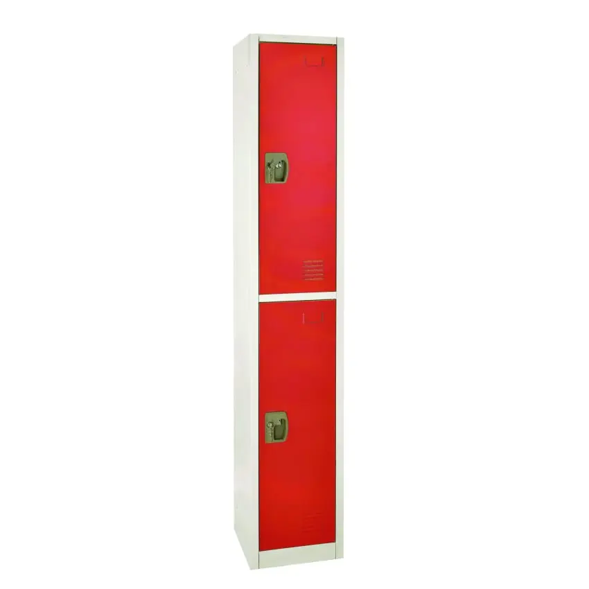 AdirOffice ALHI629202RED Modern Steel Storage Locker - 2-Compartment Tall Unit, 12x12x72 in, Red, Rubber Ft, Vented Doors, 50 lbs/100 lbs Capacity, Back to School Haul, for Schools, Assembly Required