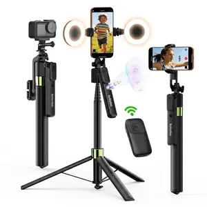 【DealsForYouDays】Koloobo  Phone Selfie Stick Tripod - 360° Rotatable, Bluetooth Remote, Stand, Optional 2 Fill Lights, Textured Black Phone Accessories, Stabilizer Gimbal for Travel, Vloggers