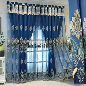 bh 2PC European Style Double Layer Blackout Room Darkening Curtains With Sheer Elegance Mix And Match Drapery Layered Curtains Window Treatment Villa Sliding Door Grommet Top Drapes Home Decor bh
