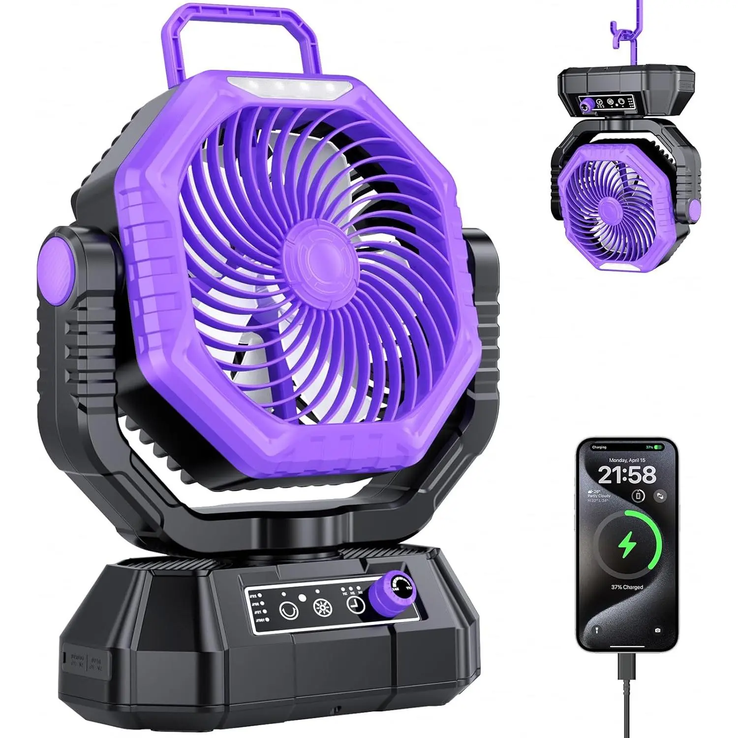20000mAh Cordless Rechargeable Cooling Personal Fan, Multifunctional Portable Rechargeable Fan with Stepless Wind Speed, USB Light for Outdoor Travel, Home, Tent, Cordless Rechargeable Fan