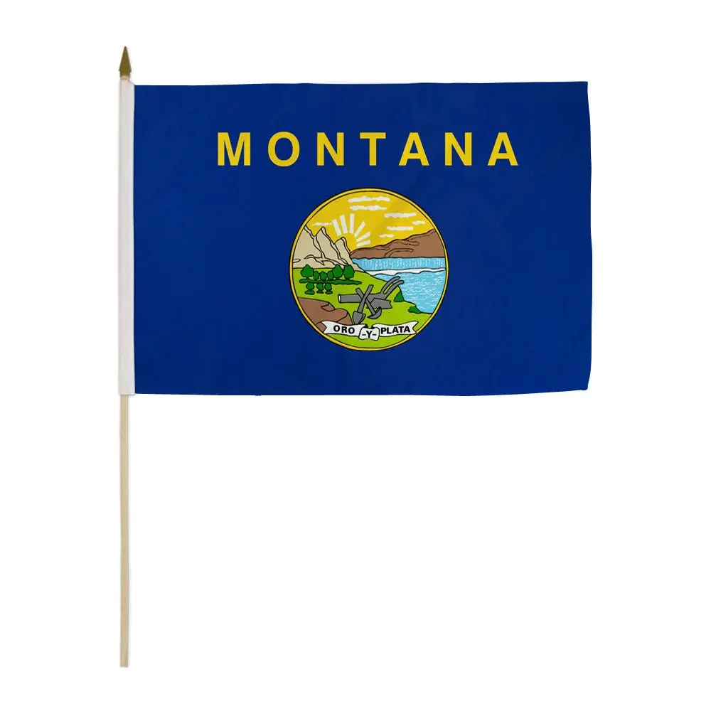 Montana 12x18in Stick Flag - Wooden-Plastic Construction, Bright Printed Colors, Stick Mount, State Pride Decor for Parades, Home & Festive Supplies Banner, Individually Sewed