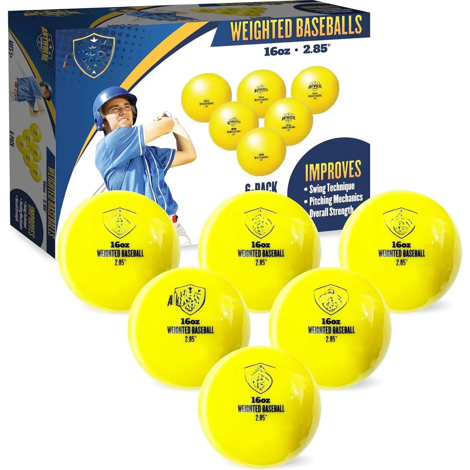 Weighted 16 oz  Baseballs - Hitting & Pitching for  Skill Levels - Improve Power and Mechanics with Weighted Baseball  Balls, 2.85" Diameter