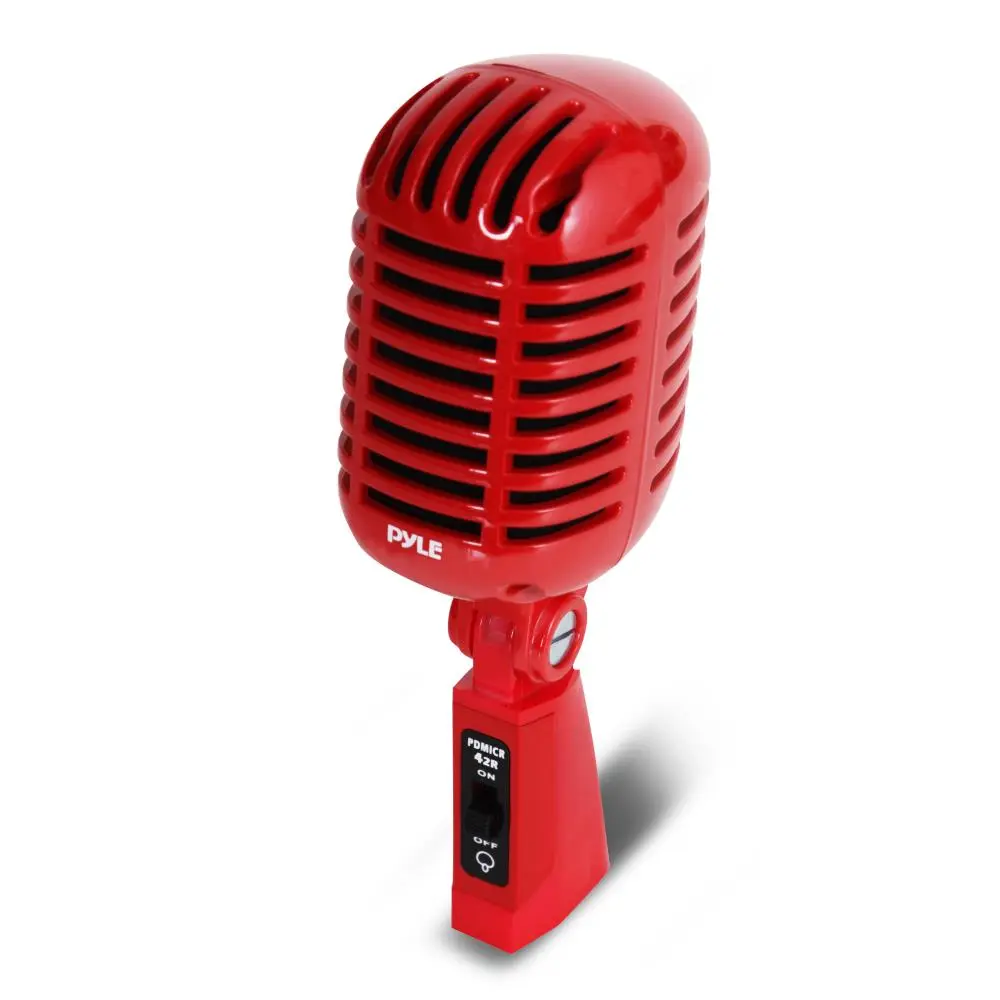 Vintage Retro Dynamic Vocal Microphone - Red, Noise Reduction, Steel Construction, Adjustable Mount, Recording Use, Includes Adapter and Cable for Voice Clarity