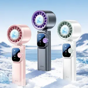Portable Ice Cooling Handheld Fan, 4000mAh Rechargeable Mini Air Cooler with Digital Display, Multifunctional Personal Fan for Travel Outdoor