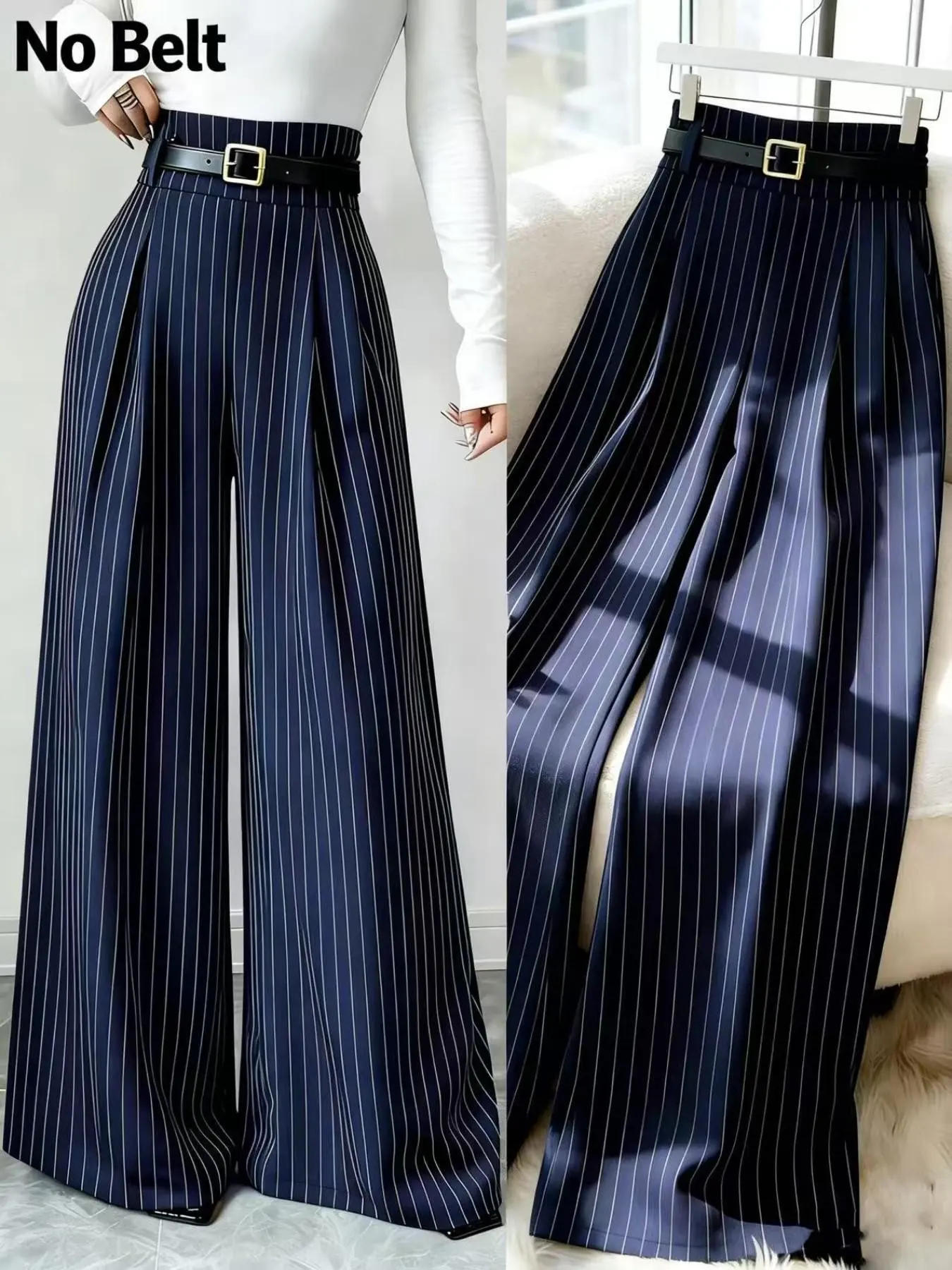 [Graduation Season] Women's Fashion Casual Loose Fitted Elastic Striped Wide Leg Long Pants, Perfect for School, Playtime, and Photography, Comfortable and Stylish, Casual Fashion Bottoms Trousers
