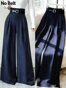 【Graduation Season】Women's Fashion Elastic Striped Wide Leg Long Pants, Perfect for School, Playtime, and Photography, Comfortable and Stylish, Casual Fashion Trousers