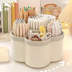Rotating Desktop Organizer Multi-Function Pen Holder with Multi-Compartment Storage, Ideal for Stationery Makeup Brushes and More, Durable Odorless PP Material for Home Office Desk Supplies, Desk Accessories