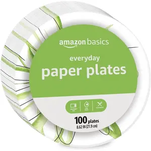 Amazon Basics Everyday Paper Plates, 8.62 Inch, Disposable, 100 Count