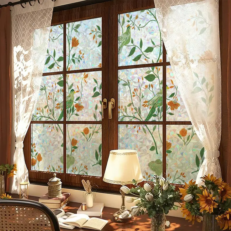 Classic Holographic Rainbow Static Cling Window Tint Film - Decorative Home Decor Stickers, No Tools Needed, Easy DIY Installation, Removable, Waterproof Home Supplies