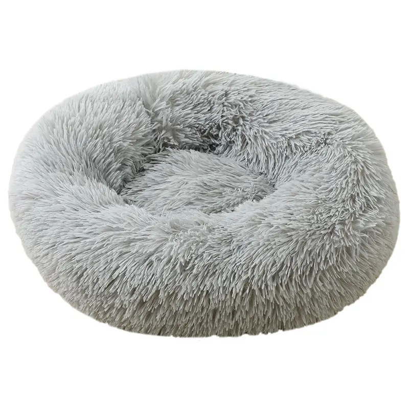 Fluffy Shaggy Donut Pet Bed - Calming Plush Round Cat & Dog Bed - Self-Warming Soft Fur Nest Bed for Anxiety Relief & Deep Sleep - Anti-Slip Bottom Pet Furniture for Indoor Pets