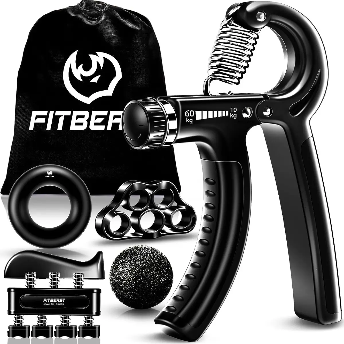AwwPicks FitBeast Hand Grip Strengthener Workout Kit (5 Pack) Forearm Grip Adjustable Resistance Hand Gripper, Finger Exerciser, Finger Stretcher, Gri