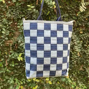 Trendy Recycled Denim Tote Bag – Large Casual Shoulder Bag for Women with Special Handmade Design.