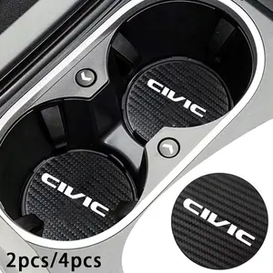 For Honda Civic 2/4pcs Carbon Fiber Texture Anti-Slip Interior Cup Holder, Protects From Scratches, Decorative Vehicle Accessory, Car Auto Accessory