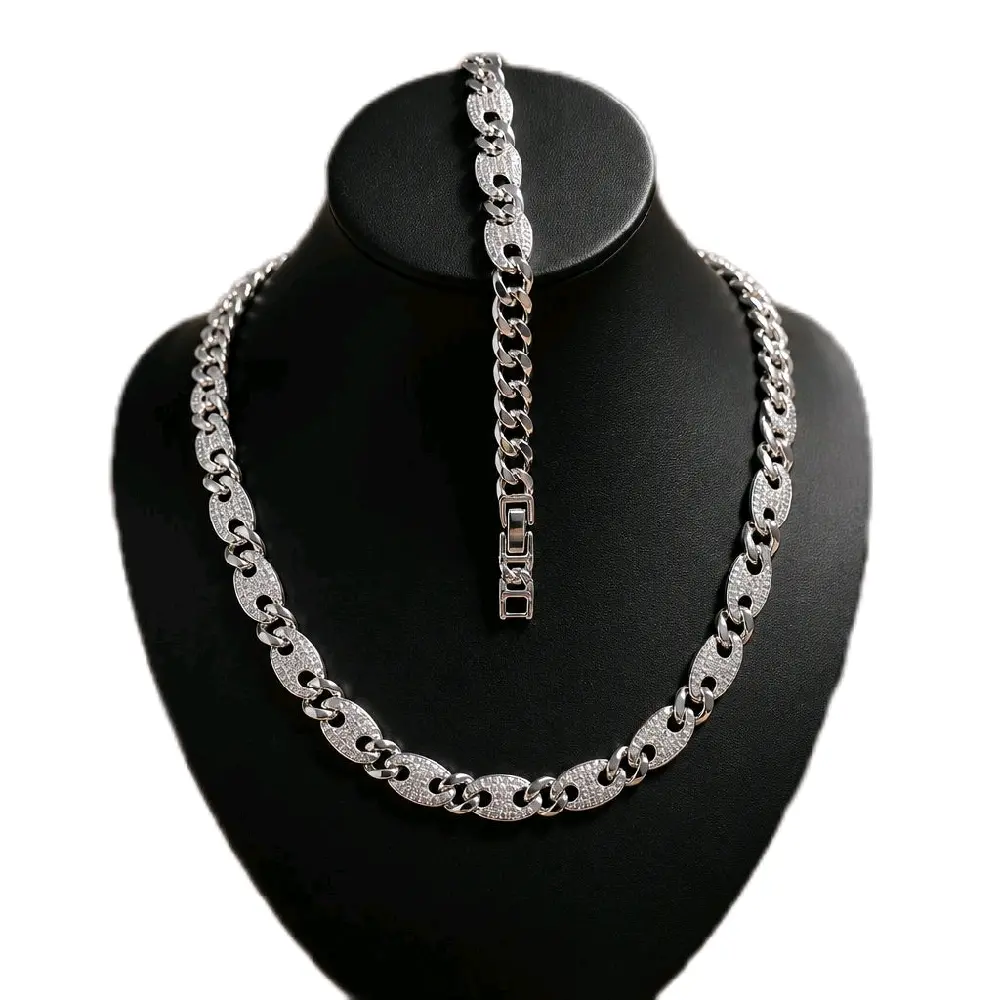 Elegant Matching Jewelry Set, High-Quality Silver Necklace + Bracelet with Zirconia Chain, 19.5in Necklace (2 Closer), 7.5in Bracelet (2 Closer), Date Gift for Her for Special Occasions