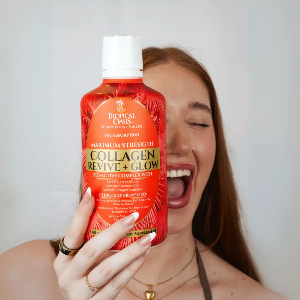 tropical oasis glutathione Tropical Oasis Collagen Revive + Glow Liquid Supplement 32 fl oz Supports  Skin Elasticity Hydration Hair Nails Non-GMO Edible Healthcare Beauty