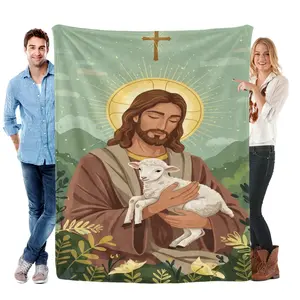 Jesus & The Lamb Christian Flannel Blanket Soft Cozy Gift Throw with Serene Faith Inspired Design Perfect for Gifting to Believers Snuggling Warmly or Adding Gentle Spiritual Charm to Any Space